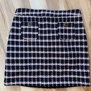 Chic Black and Pink Plaid Skirt